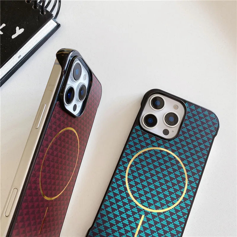 Luxury woven pattern Magsafe Magnetic Wireless Case for iPhone