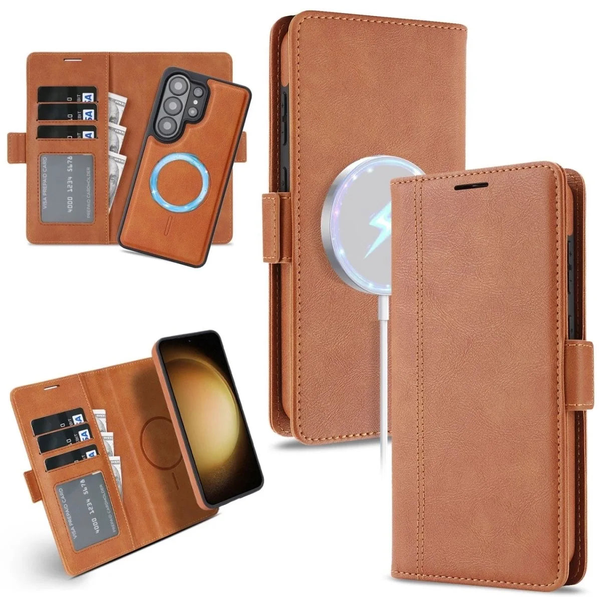 2 in 1 Cards Slot Leather Flip Wallet Magnetic Case For Samsung