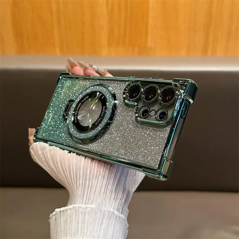 Magsafe Clear Airbag Glitter Magnetic Holder Case for Samsung
