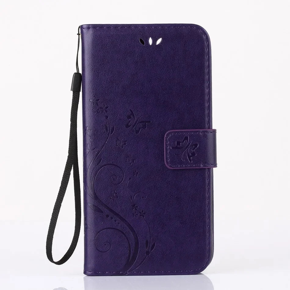 Butterfly embossing Flip Stand Leather Wallet Case For iPhone