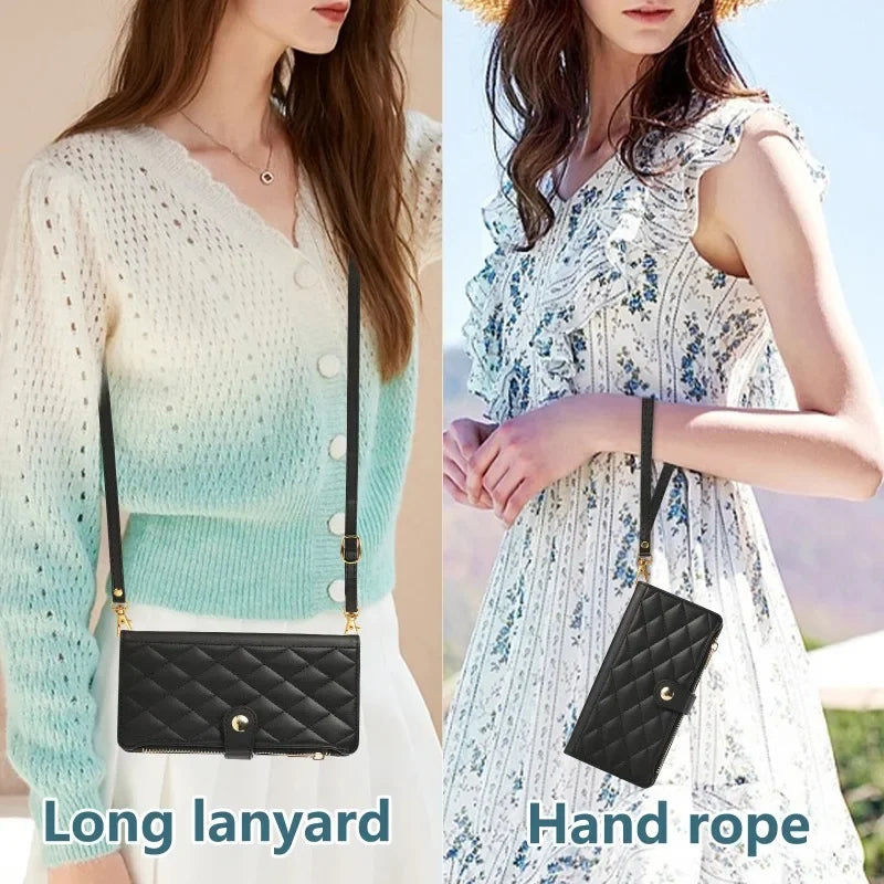 Crossbody Wrist Strap Leather Phone Case For Samsung