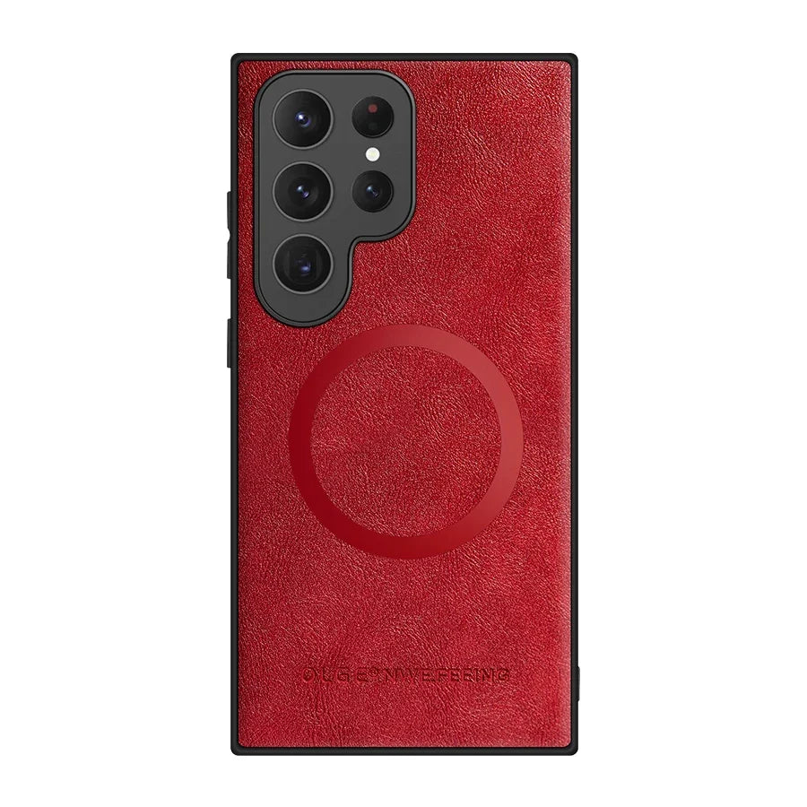 Magsafe Magnetic Wireless Charge  Leather Case for Samsung