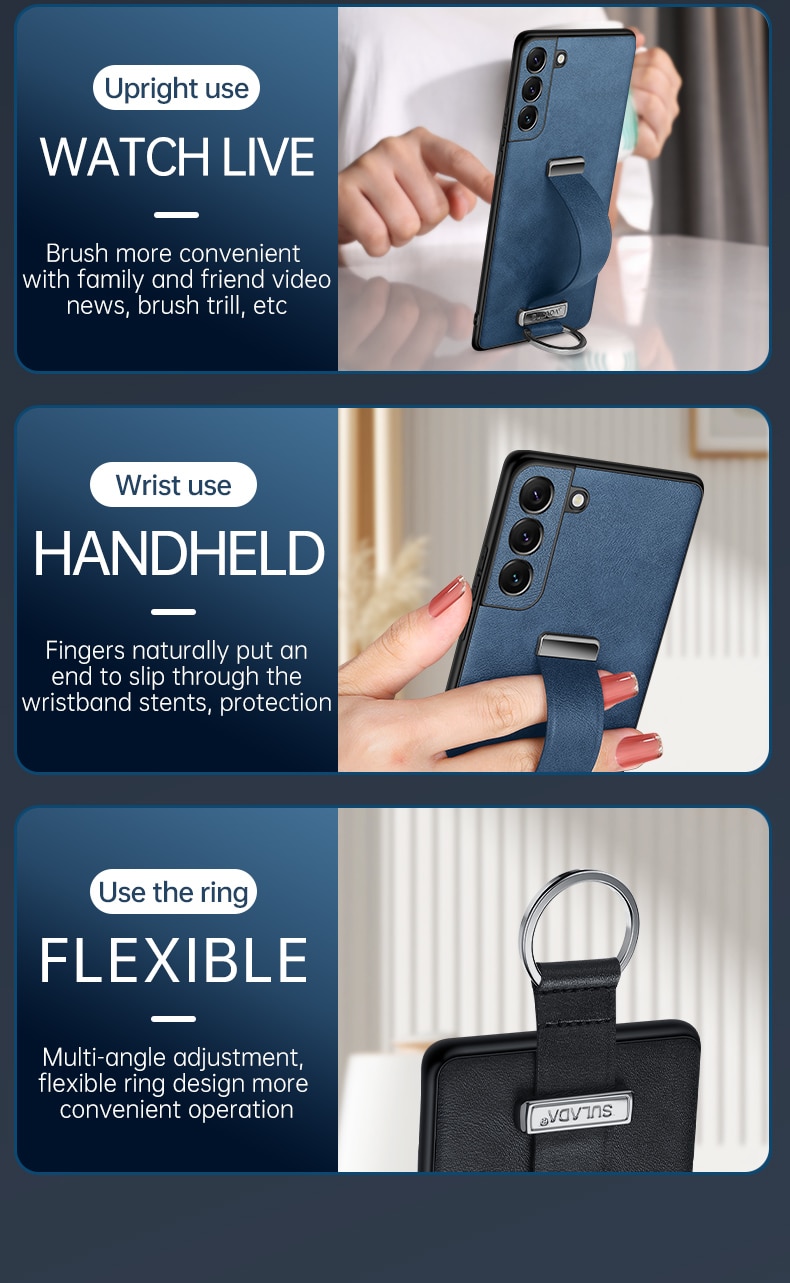 Leather Wristband Hand Strap Case for Samsung