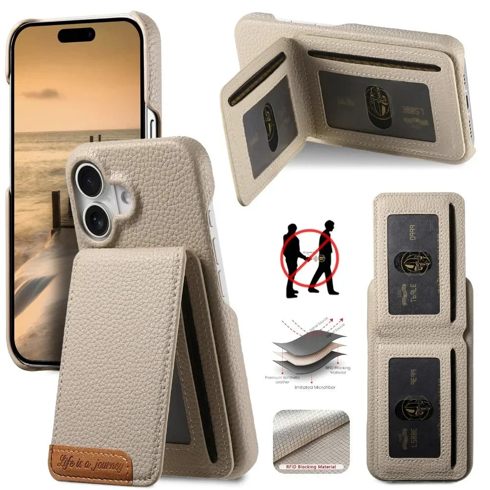 RFID Leather Wallet Card Holder Bracket Case for IPhone