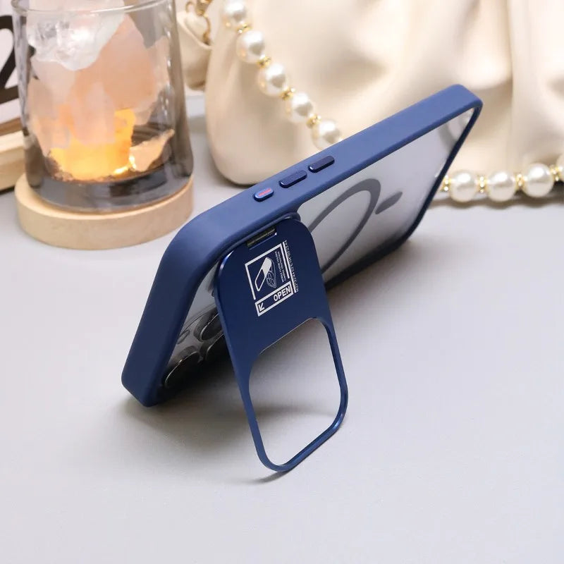 Magsafe Magnetic Stand Glass Lens Protector Case For iPhone