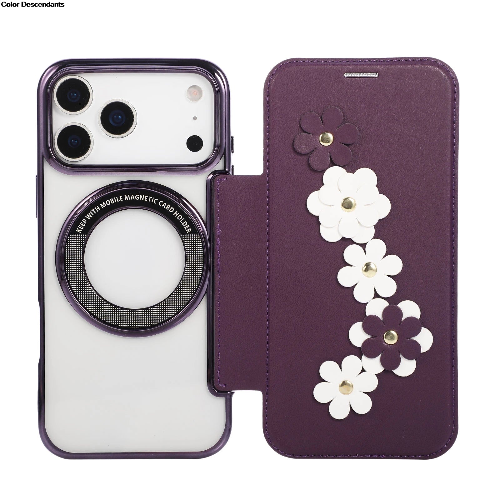 RFID 3D Flower Leather Flip Wallet Case For iPhone