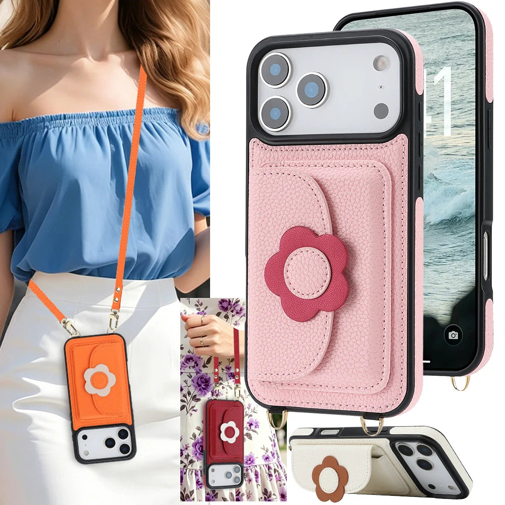 Cards Cash Slots Crossbody Leather Wallet Stand Case For iPhone