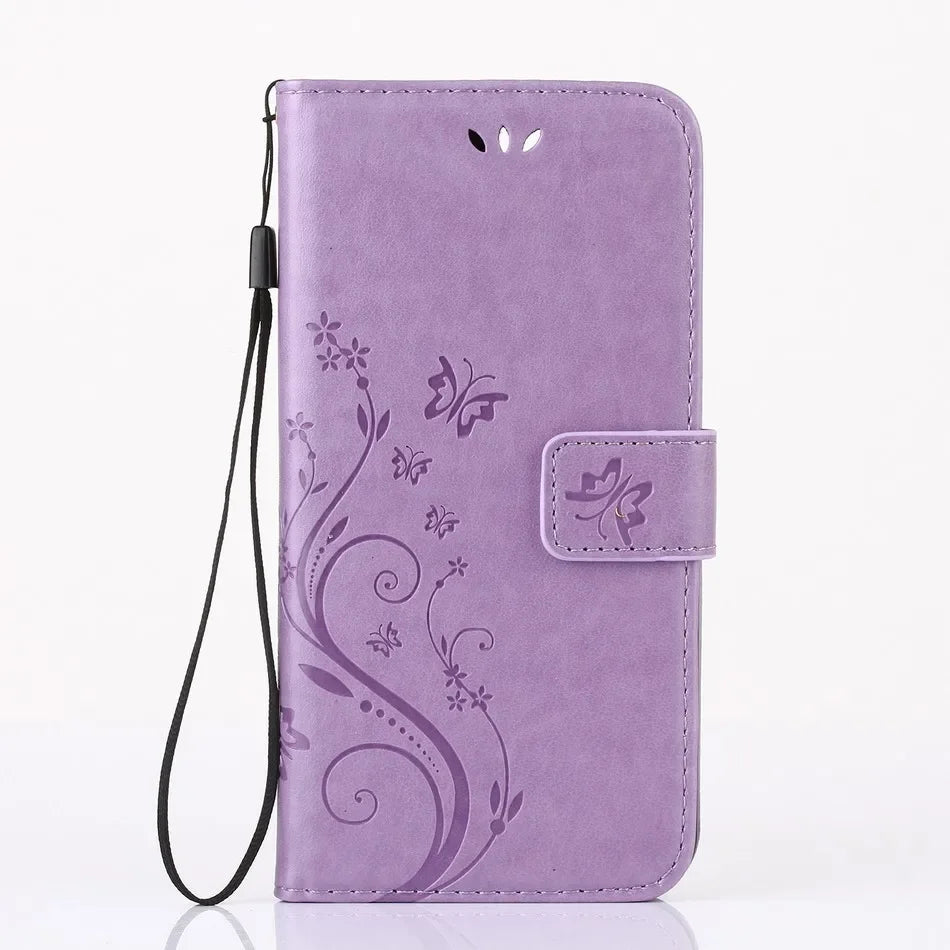 Butterfly embossing Flip Stand Leather Wallet Case For iPhone