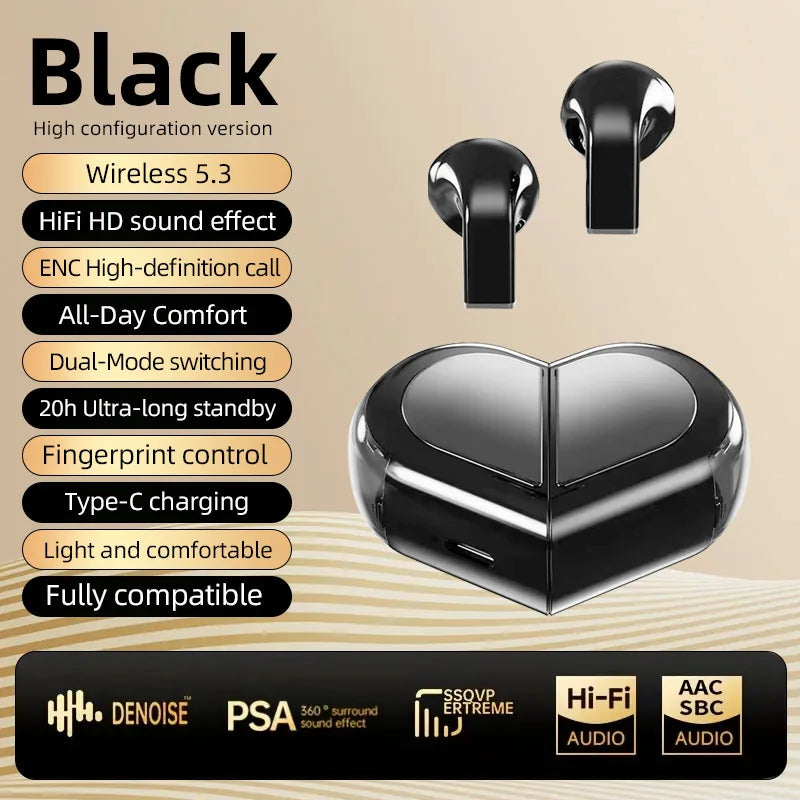 Bluetooth Wireless Earbuds—Rotating Heart-Shaped Charging Case