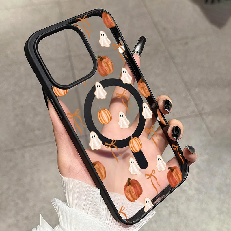 Cute Ghost Pumpkin Bow Magnetic Case For iPhone