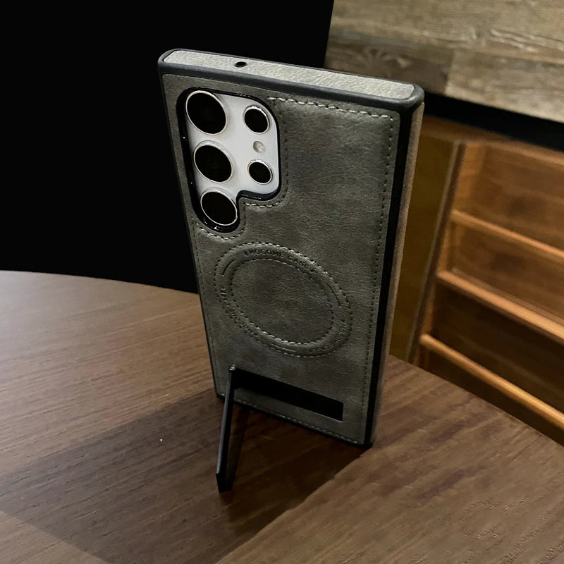 Magsafe Magnetic Luxury Leather Fold Stand Holder Case For Samsung