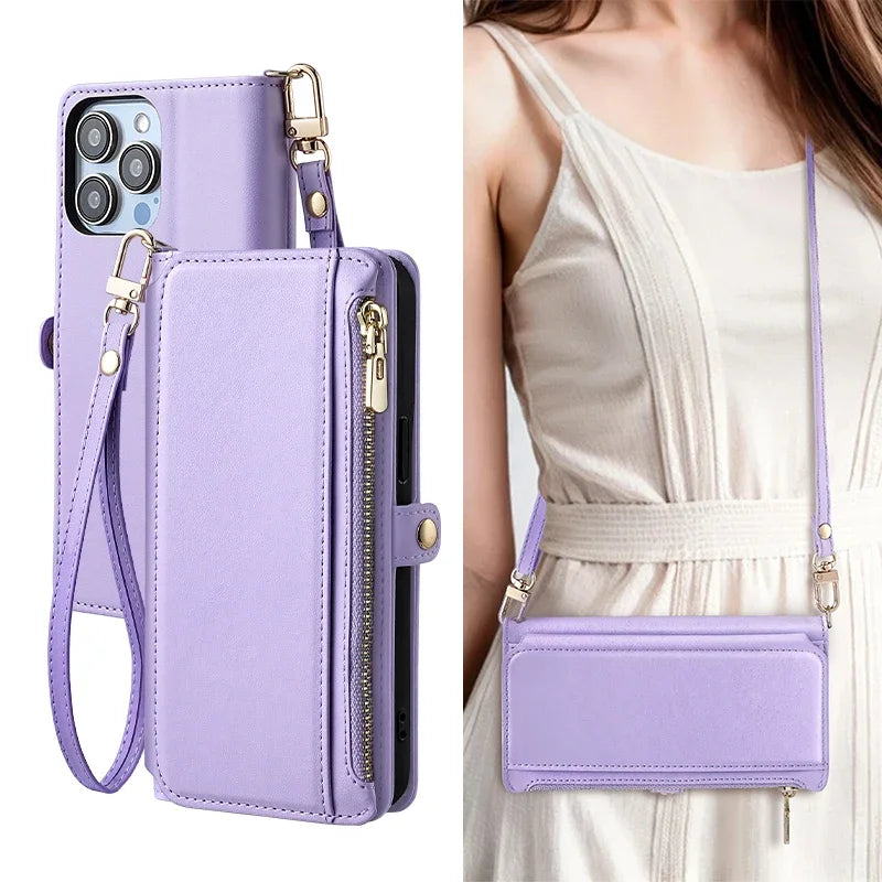 crossbody flip wallet case For Samsung