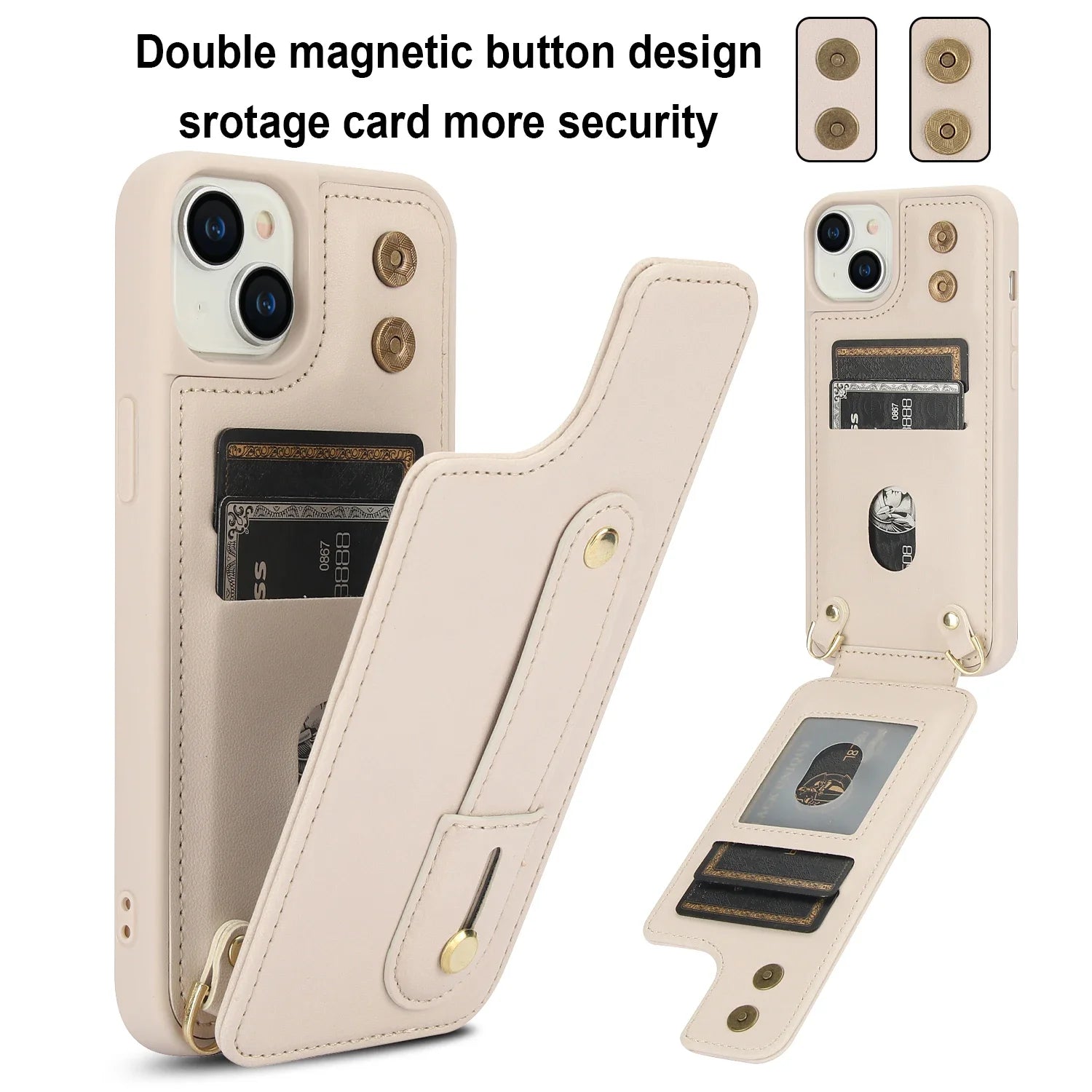 Crossbody Wristband Leather Wallet Card Slot Case for iPhone