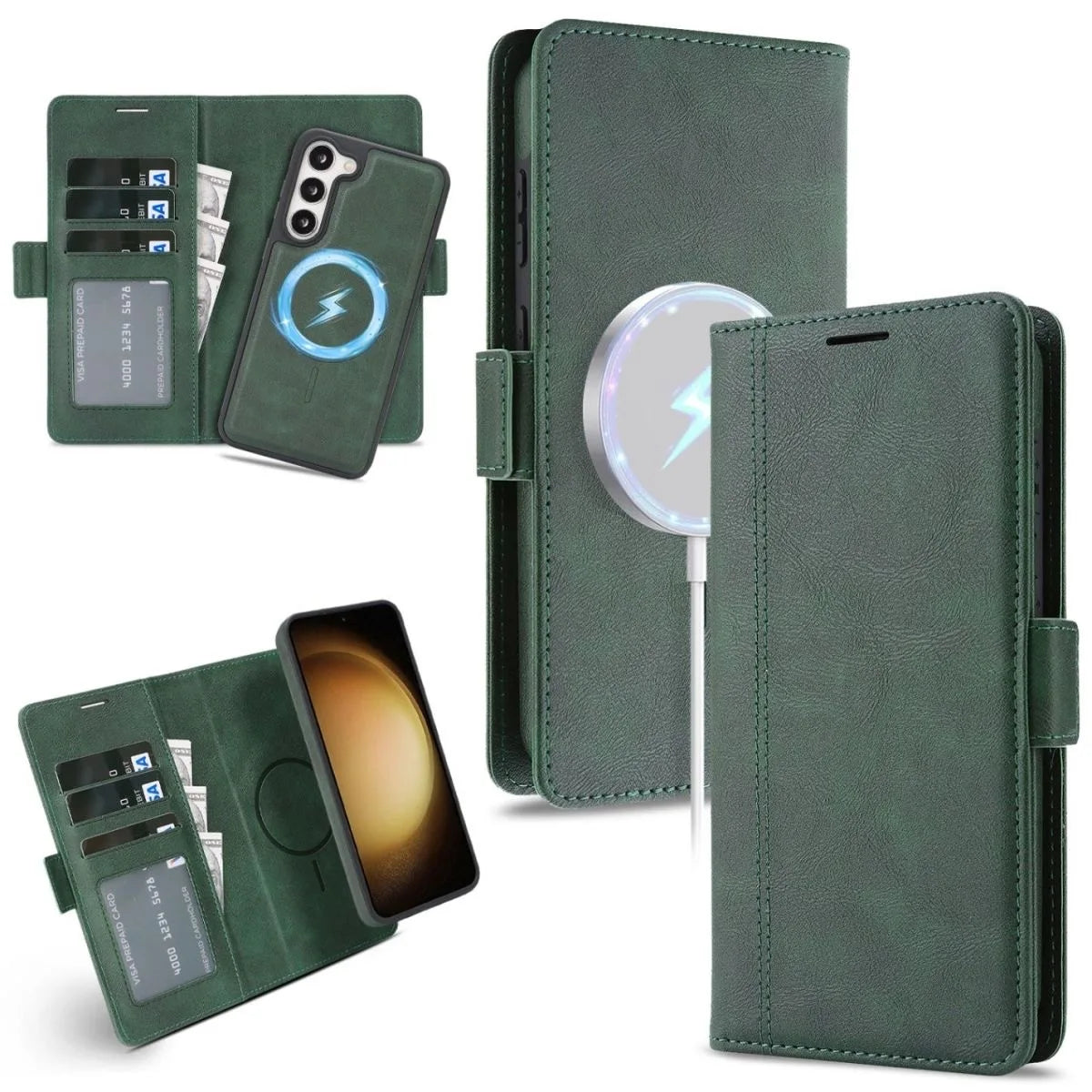 2 in 1 Cards Slot Leather Flip Wallet Magnetic Case For Samsung