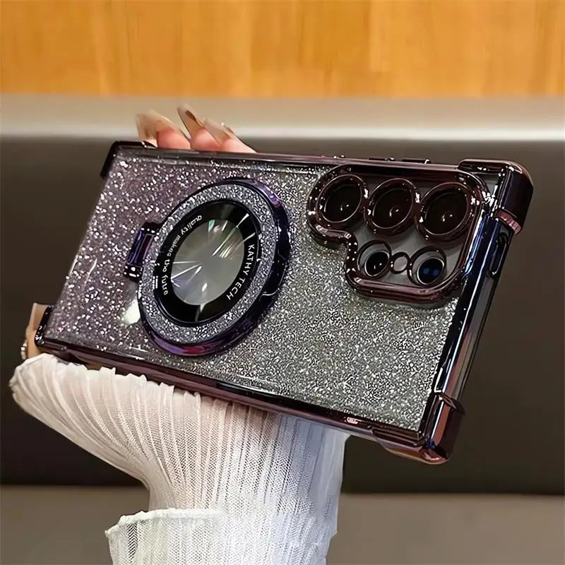 Magsafe Clear Airbag Glitter Magnetic Holder Case for Samsung