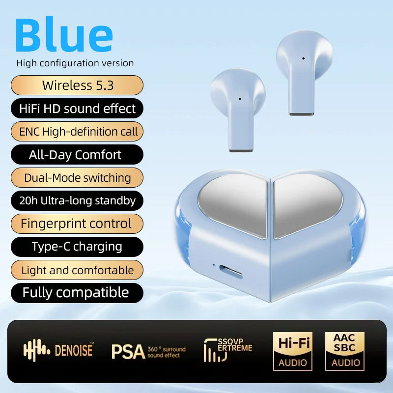 Bluetooth Wireless Earbuds—Rotating Heart-Shaped Charging Case