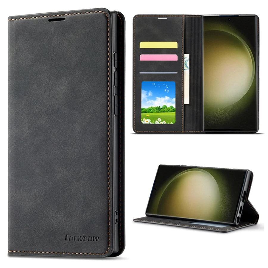 Wallet Magnetic Flip Card Slot Leather Case For Samsung