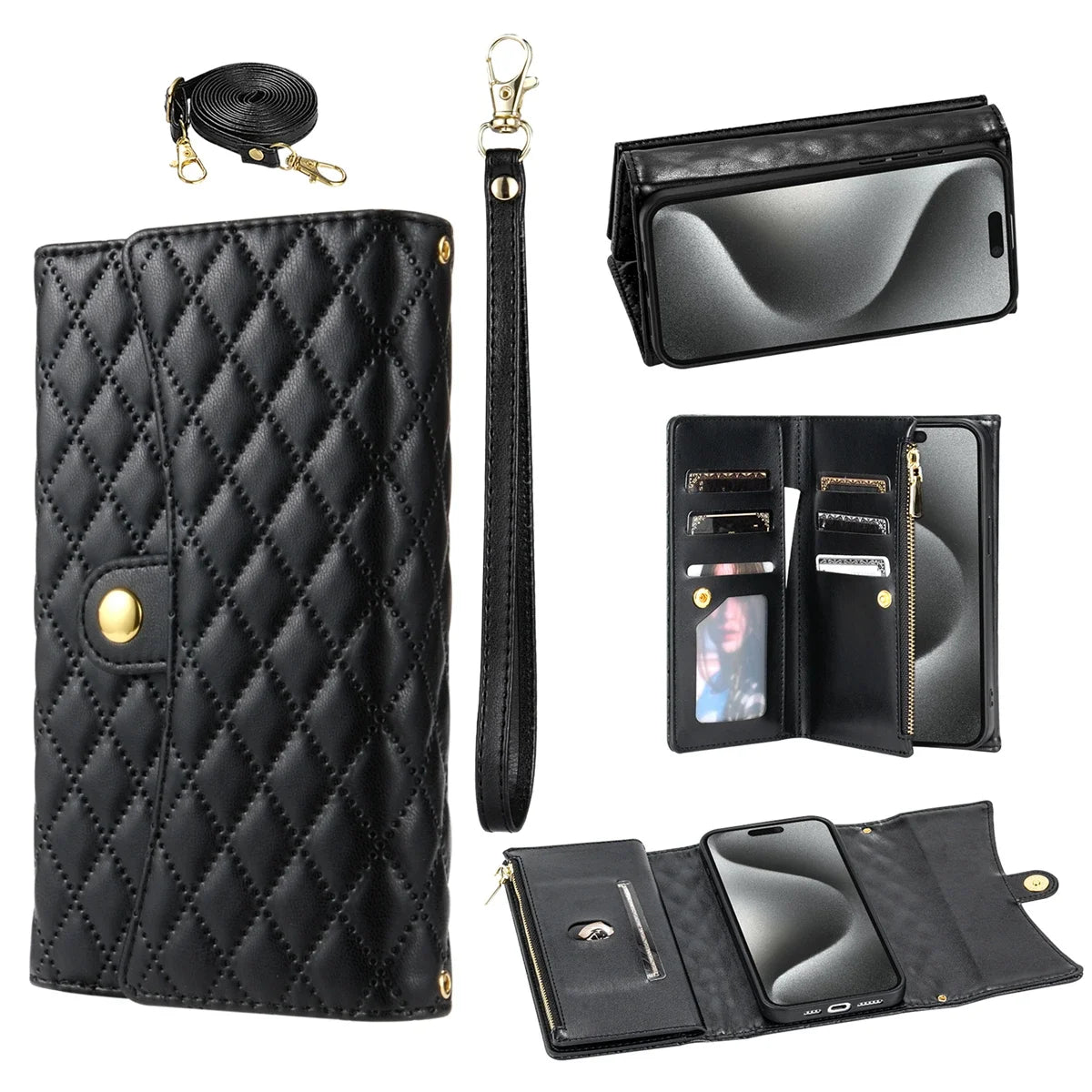 Crossbody Lanyard Card Wallet Leather Case For iPhone
