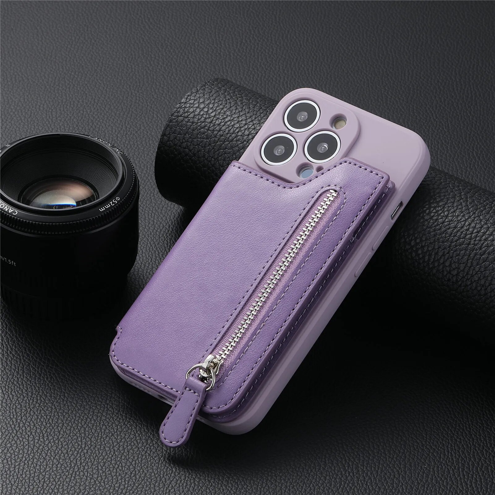 Zipper Cards Leather Wallet Case For iPhone