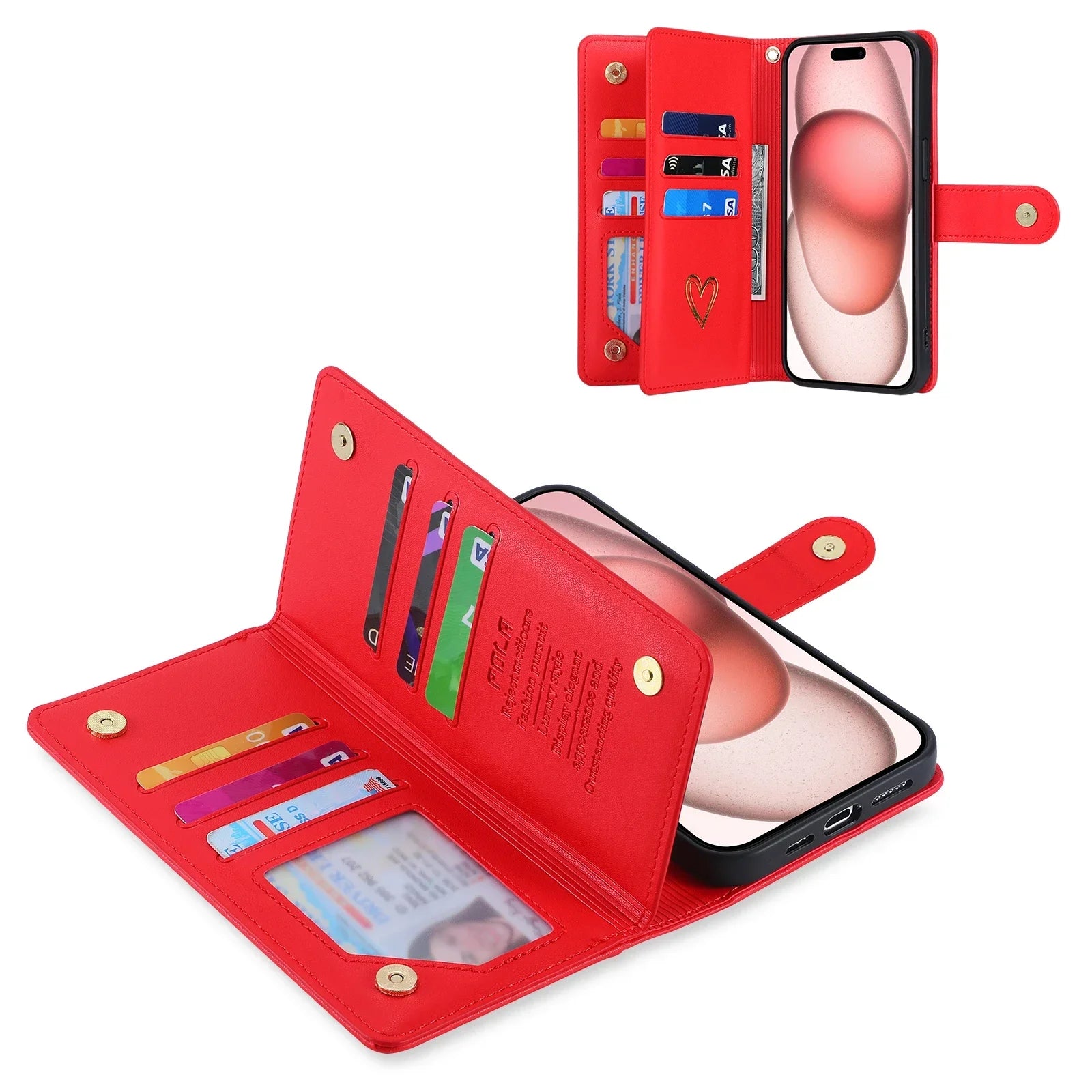 Gold Hot Stamping Love Zipper Card Wallet Case For iPhone