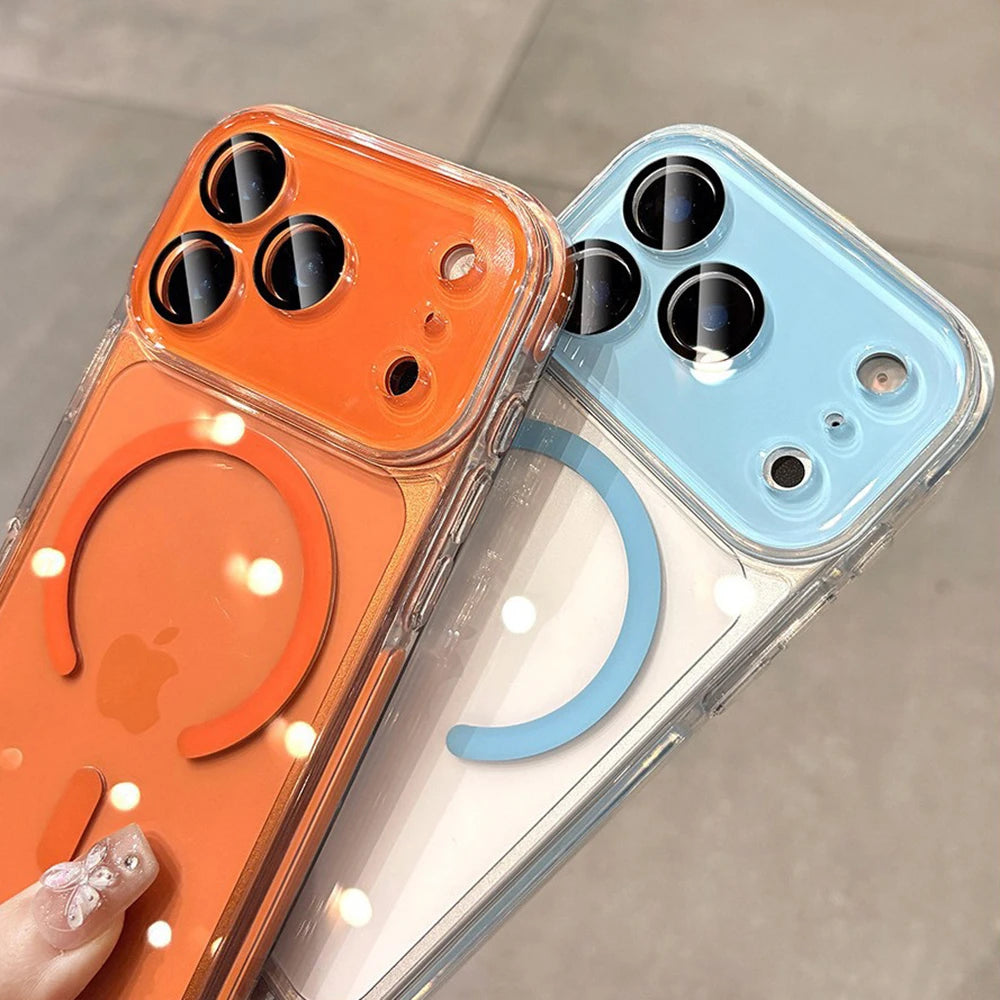 Minimalist Solid-Color Crystal-Clear Magnetic Case for iPhone