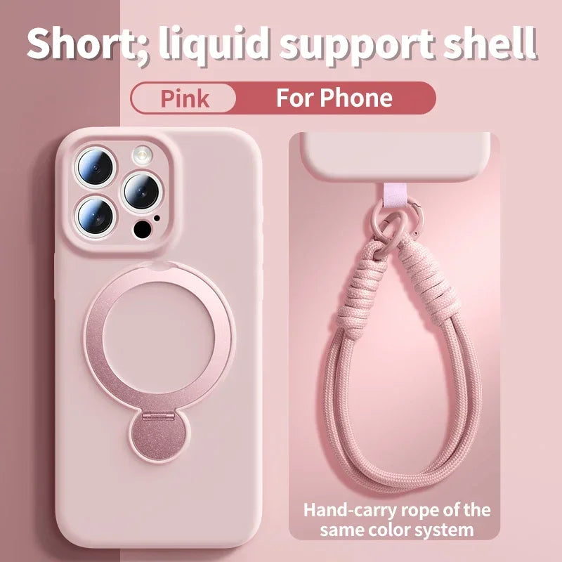 lanyard Liquid Silicone Bracket Magnetic Case For iPhone