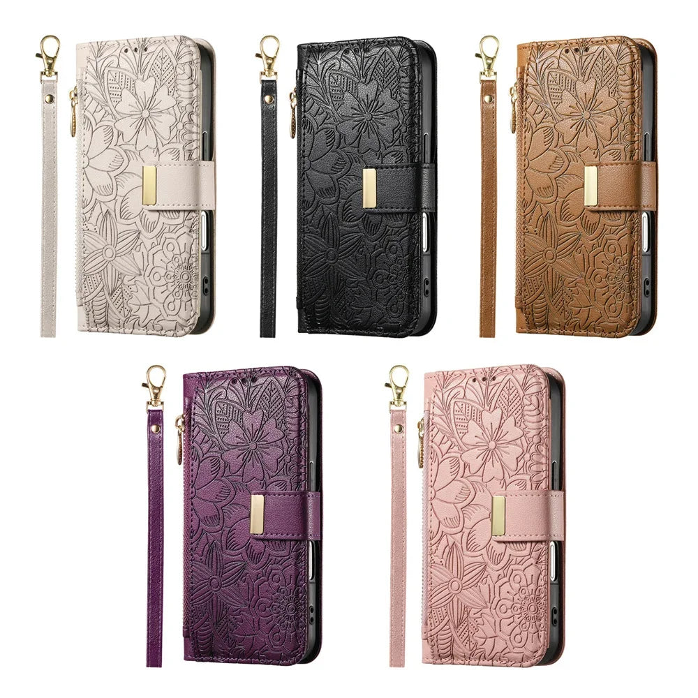 Card Slot Wristband Flip Leather Wallet Case for Samsung