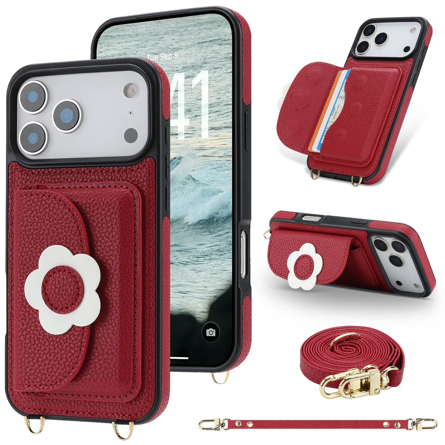Cards Cash Slots Crossbody Leather Wallet Stand Case For iPhone
