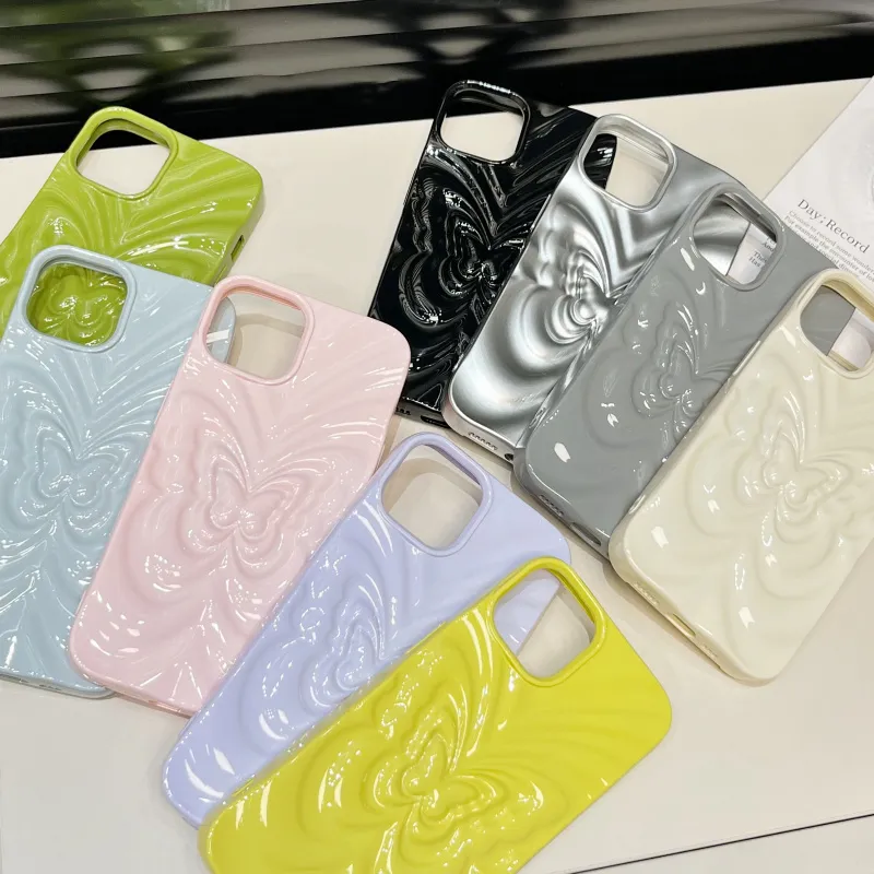 Ins 3D Fold Butterfly Glossy Case For iPhone