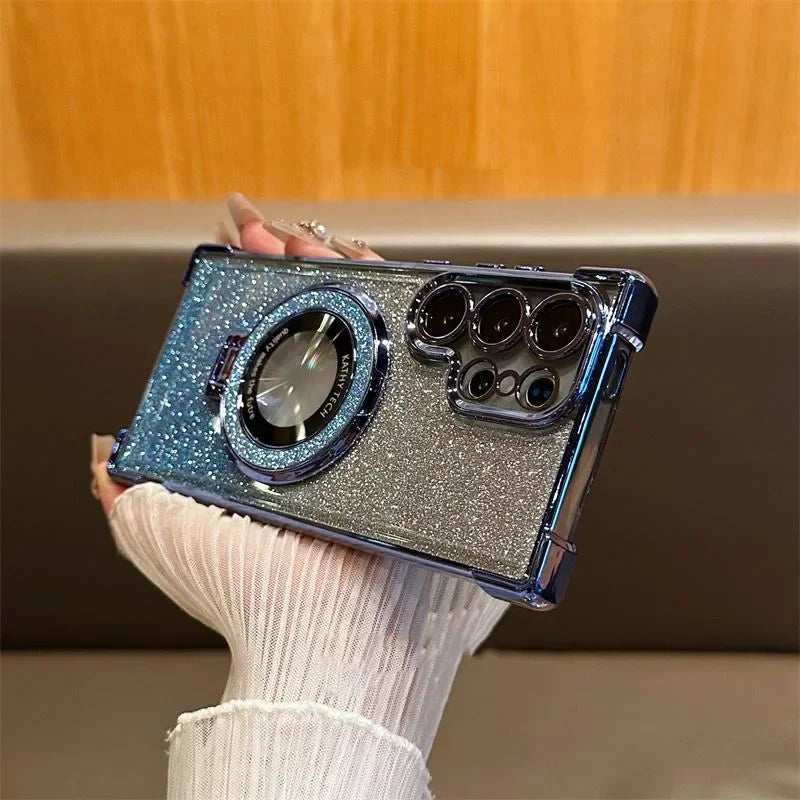 Magsafe Clear Airbag Glitter Magnetic Holder Case for Samsung
