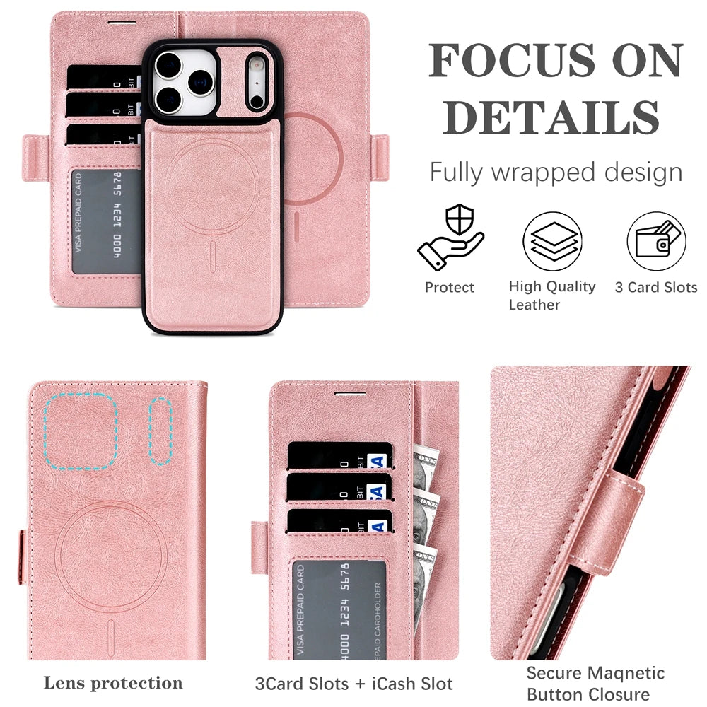 2 in 1 Cards Slot Leather Flip Wallet Magnetic Case For iPhone