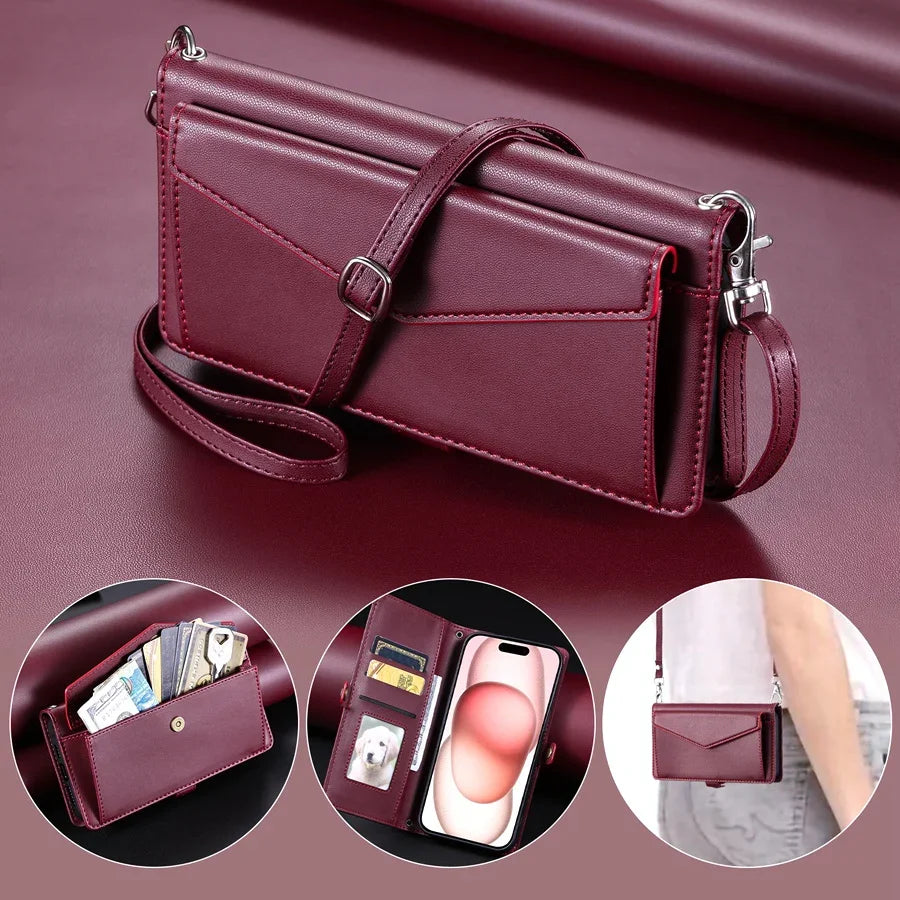 Lanyard Flip Dual Layer Card Slots Wallet Case for iPhone