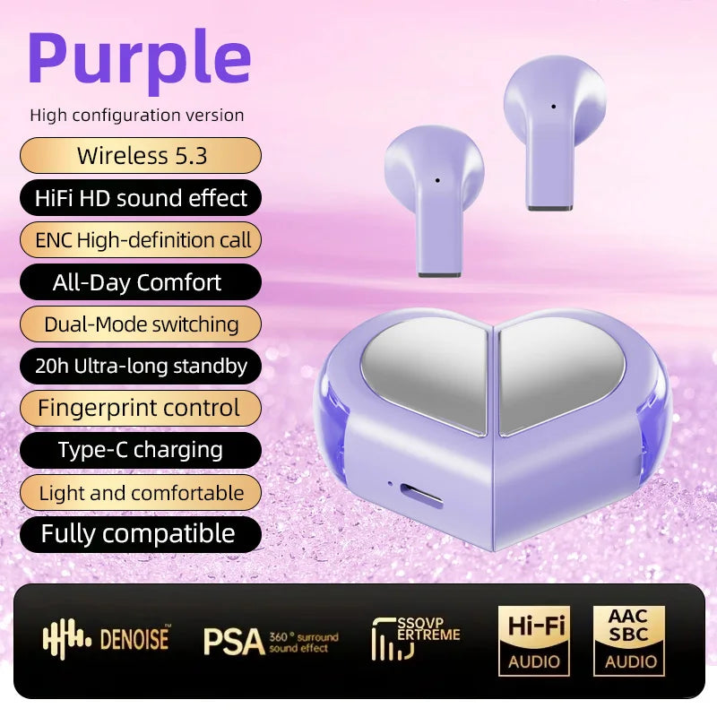 Bluetooth Wireless Earbuds—Rotating Heart-Shaped Charging Case