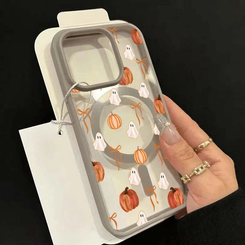 Cute Ghost Pumpkin Bow Magnetic Case For iPhone
