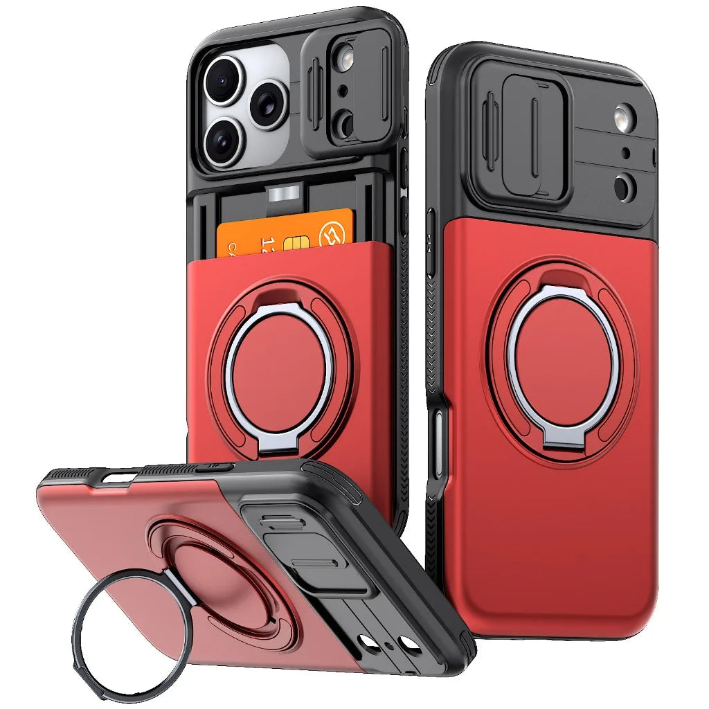 Multifunctional Magnetic Kickstand Slide Wallet Case For iPhone