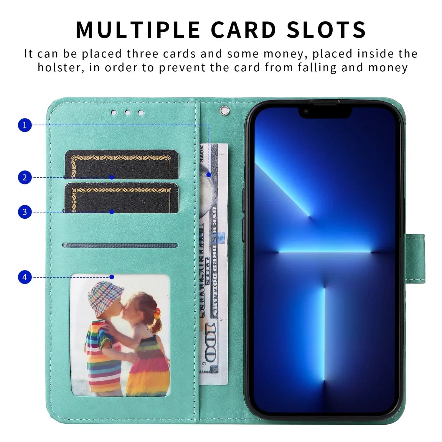 Embossing Leather Flip Wallet Phone Case For iPhone