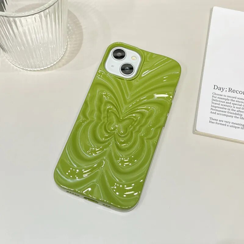 Ins 3D Fold Butterfly Glossy Case For iPhone