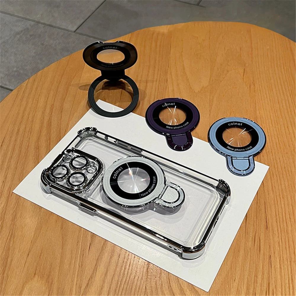 Magsafe Magnetic Plating Holder Stand Clear Shockproof Case for iPhone