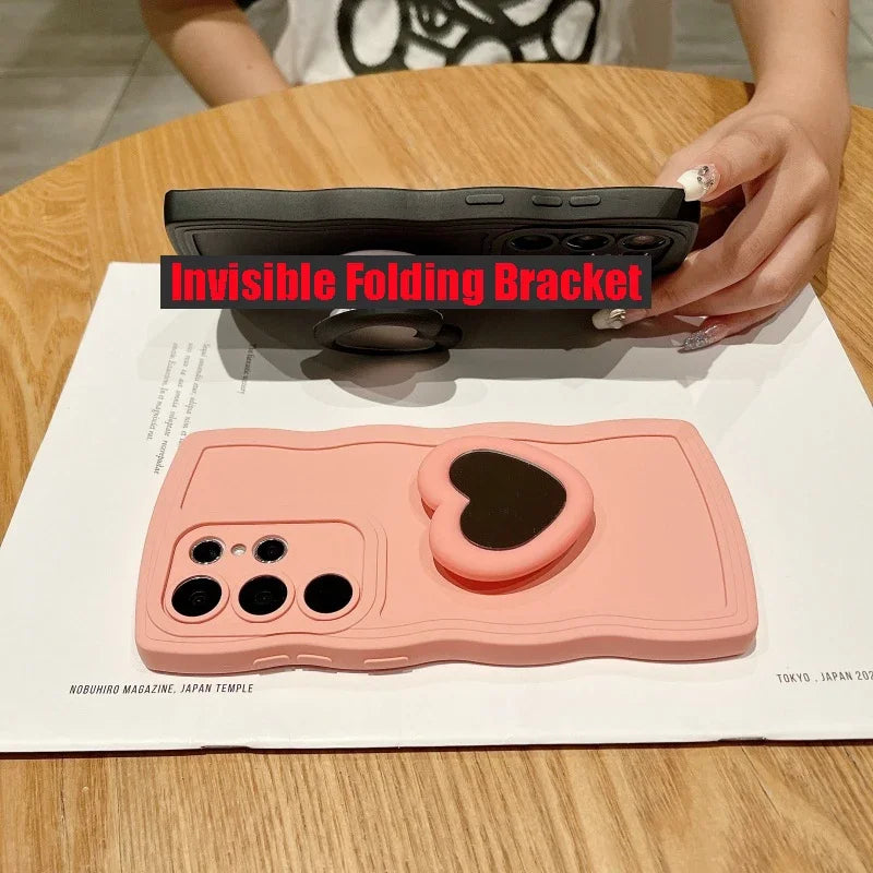 Mirror Love Heart Bracket Case For Samsung