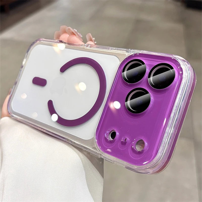 Minimalist Solid-Color Crystal-Clear Magnetic Case for iPhone