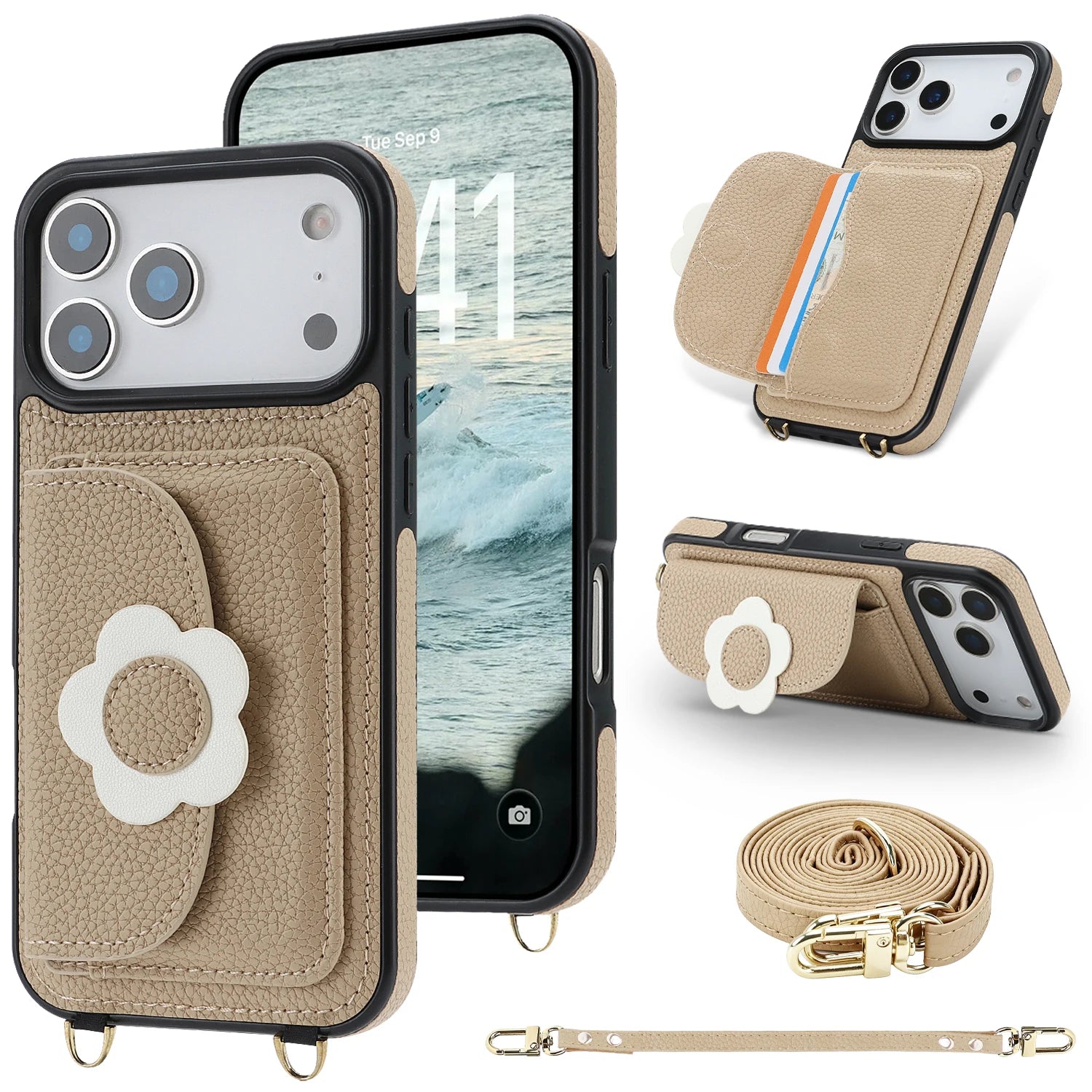 Cards Cash Slots Crossbody Leather Wallet Stand Case For iPhone