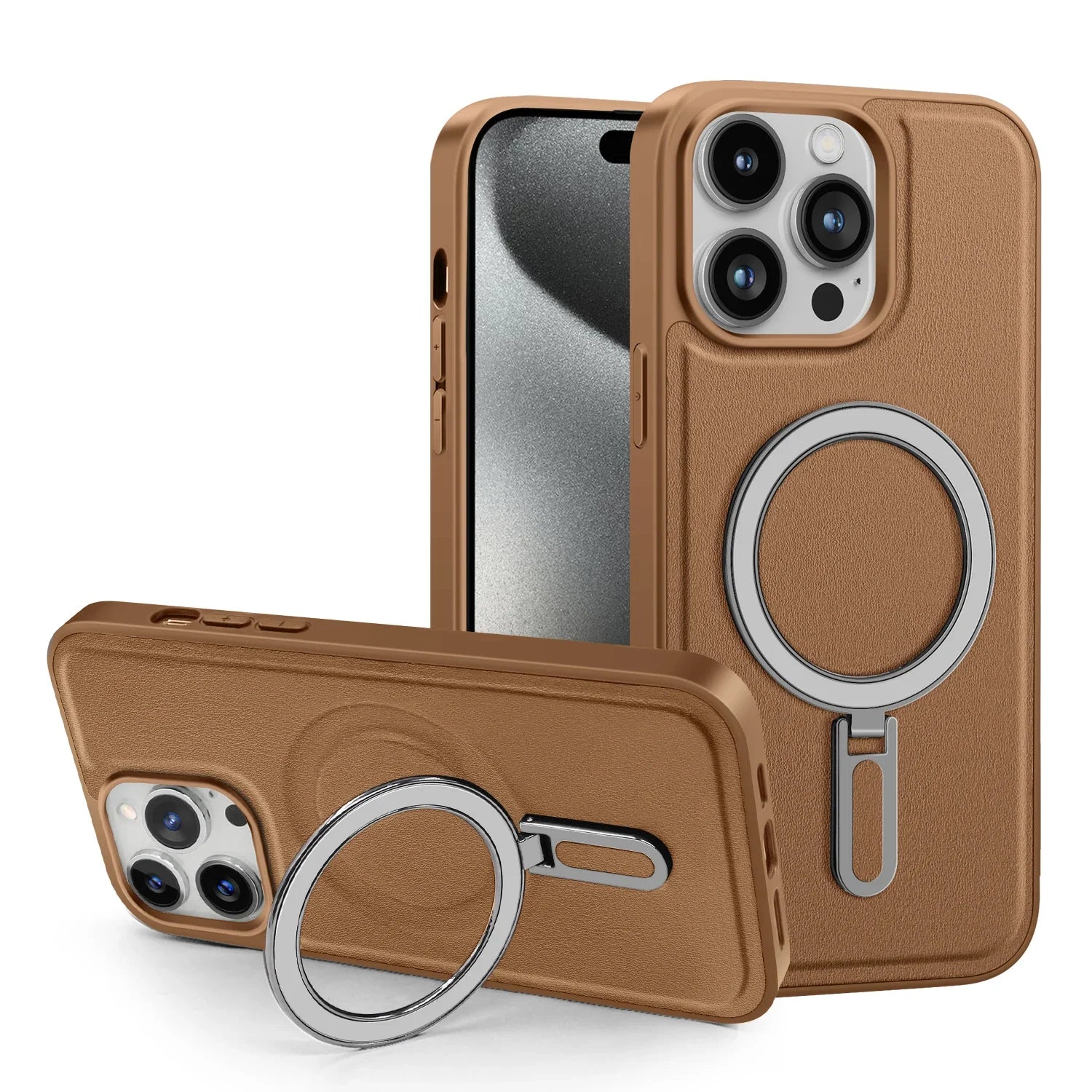 Fold Kickstand Wireless Charging Leather Case For iPhone