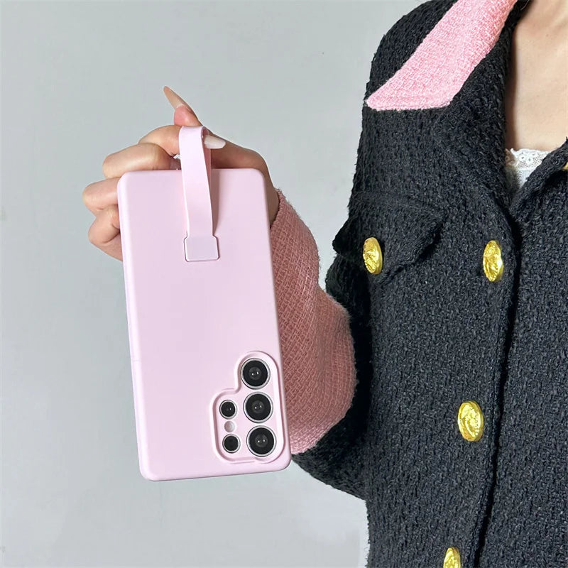 Liquid Silicone With Hand Strap Case For Samsung