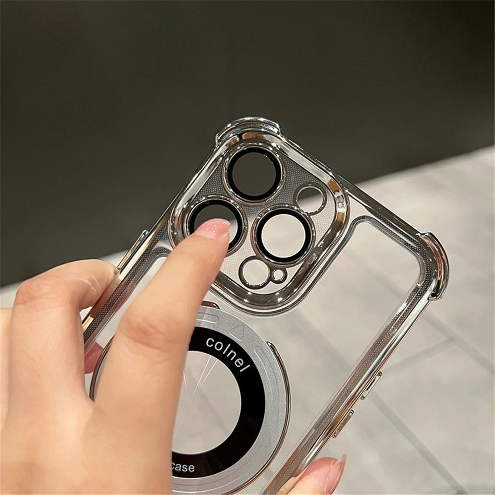 Magsafe Magnetic Plating Holder Stand Clear Shockproof Case for iPhone