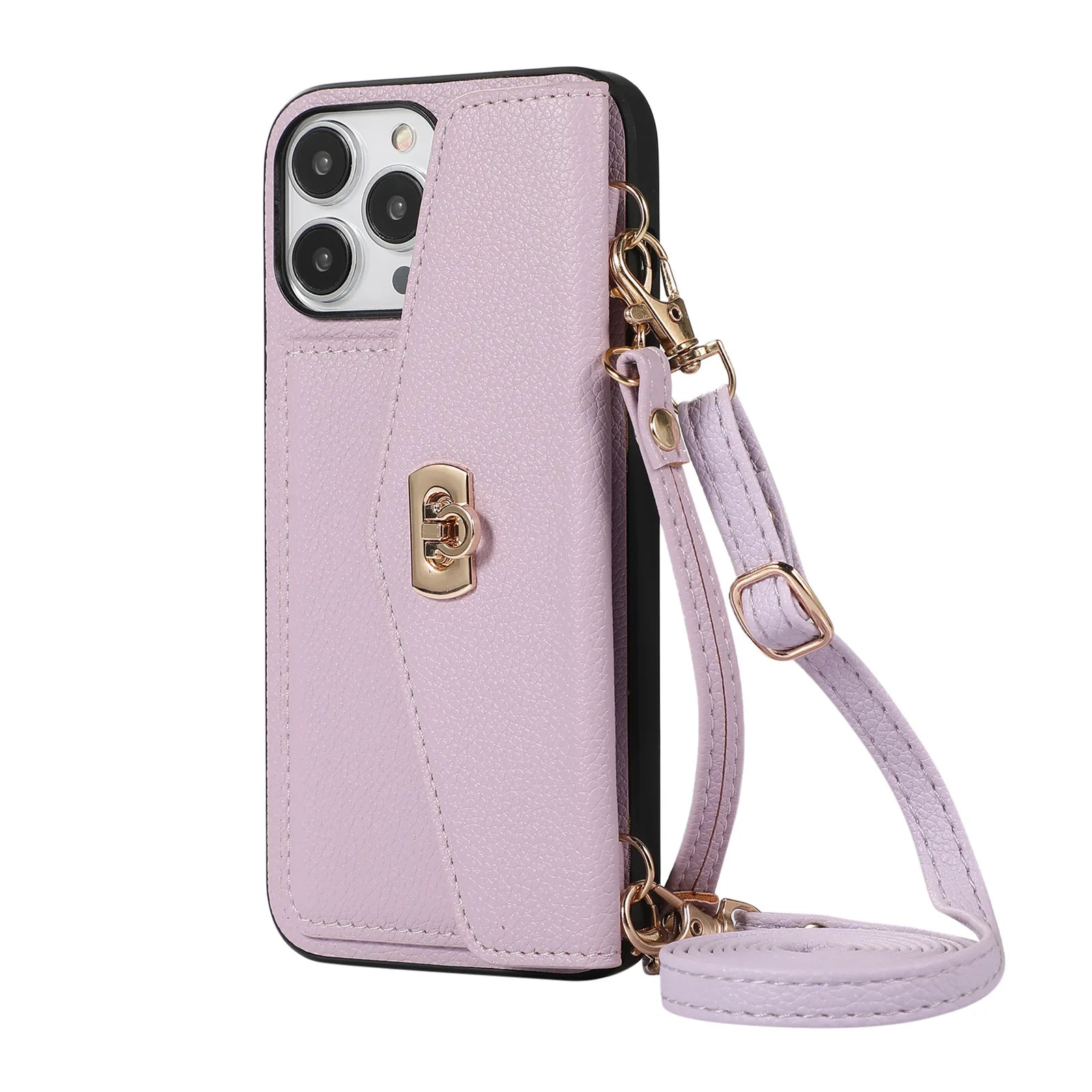 Shoulder Strap Card Pocket Wallet Leather Case for iPhone