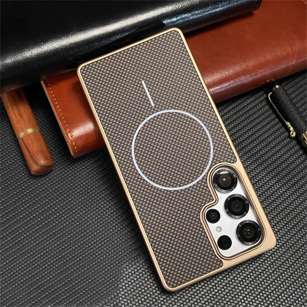 Magsafe Luxury Carbon Fiber Pattern Magnetic Shockproof Case For Samsung