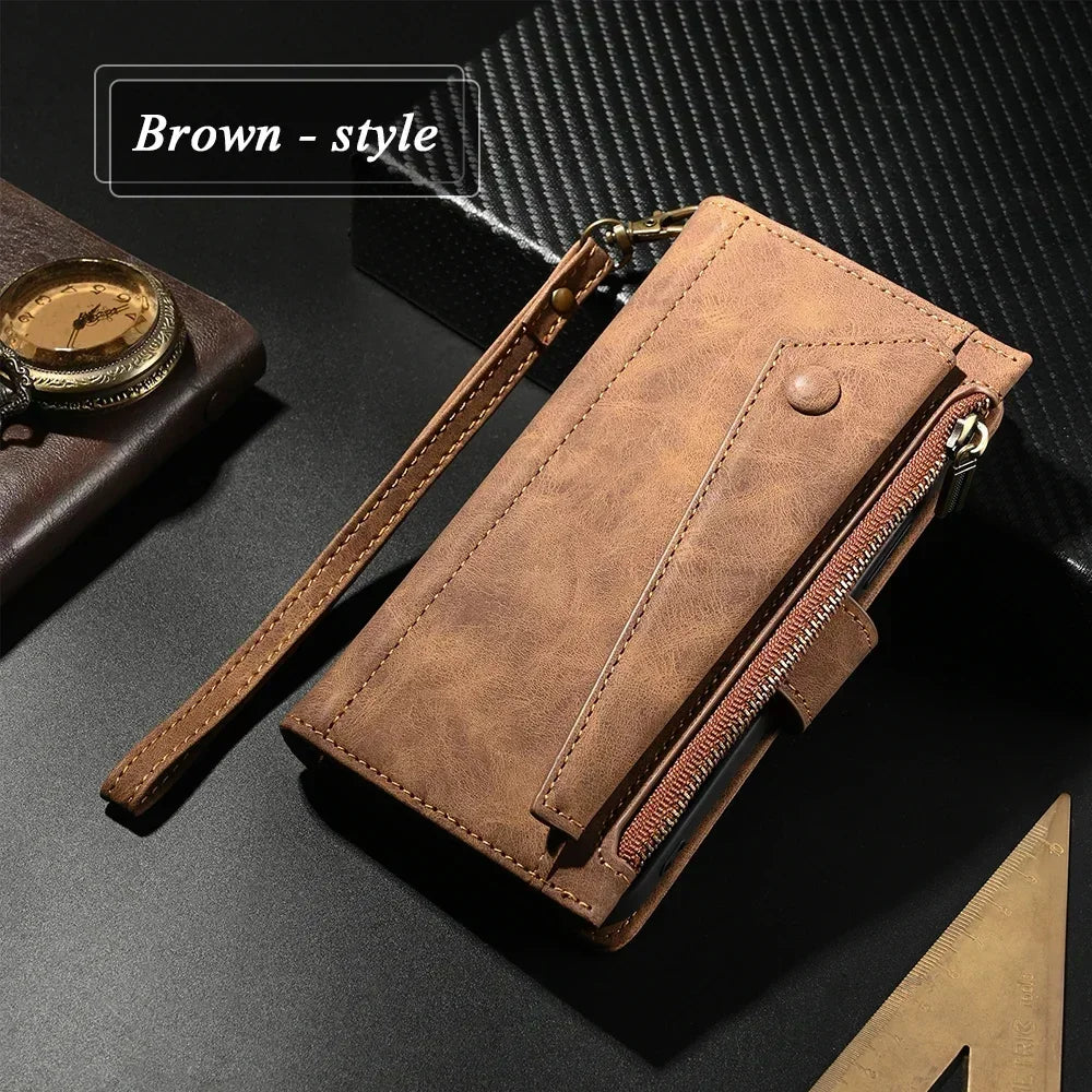 RFID Crossbody Zipper Leather Flip Wallet Case for Samsung