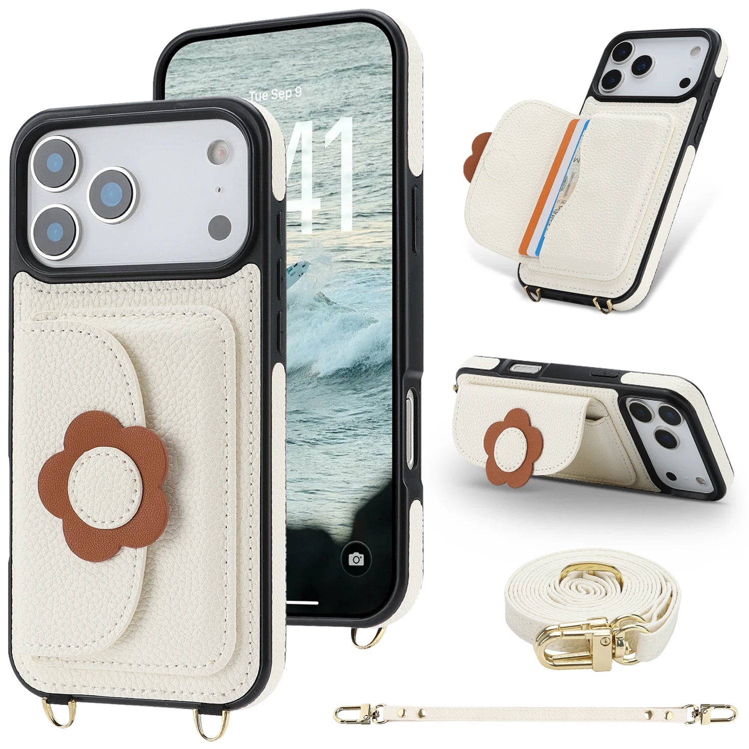Cards Cash Slots Crossbody Leather Wallet Stand Case For iPhone