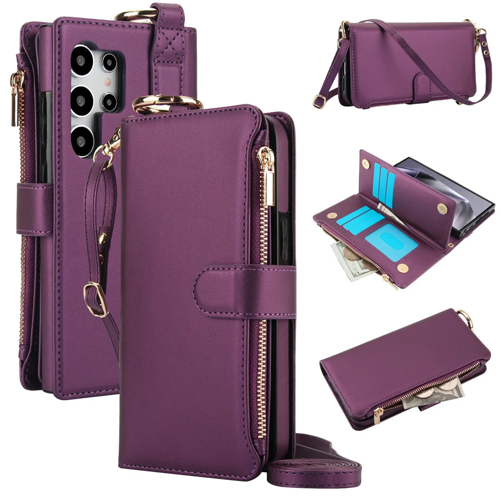 Crossbody Leather Wallet Case for Samsung