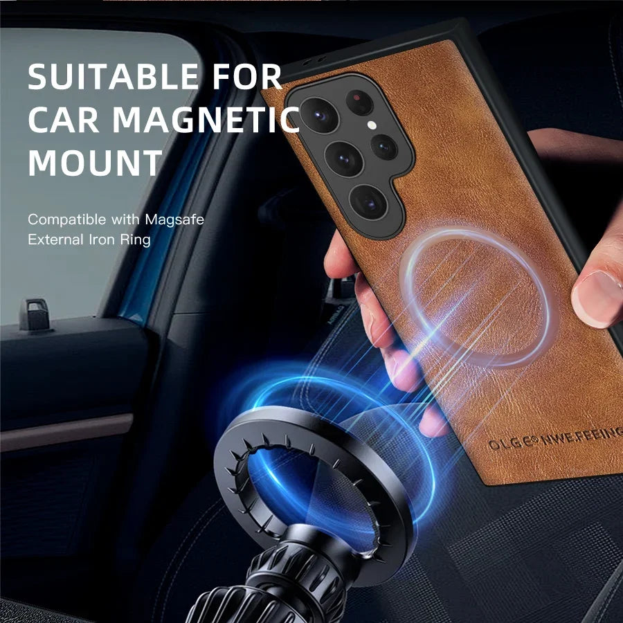 Magsafe Magnetic Wireless Charge  Leather Case for Samsung